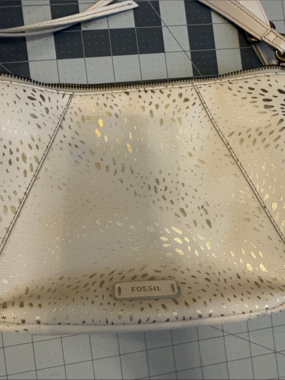 Fossil Cream Shoulder Bag with Gold Accents